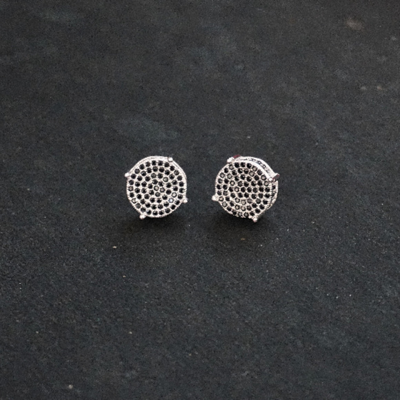Silver Men's Black on Silver CZ Stud Earrings
